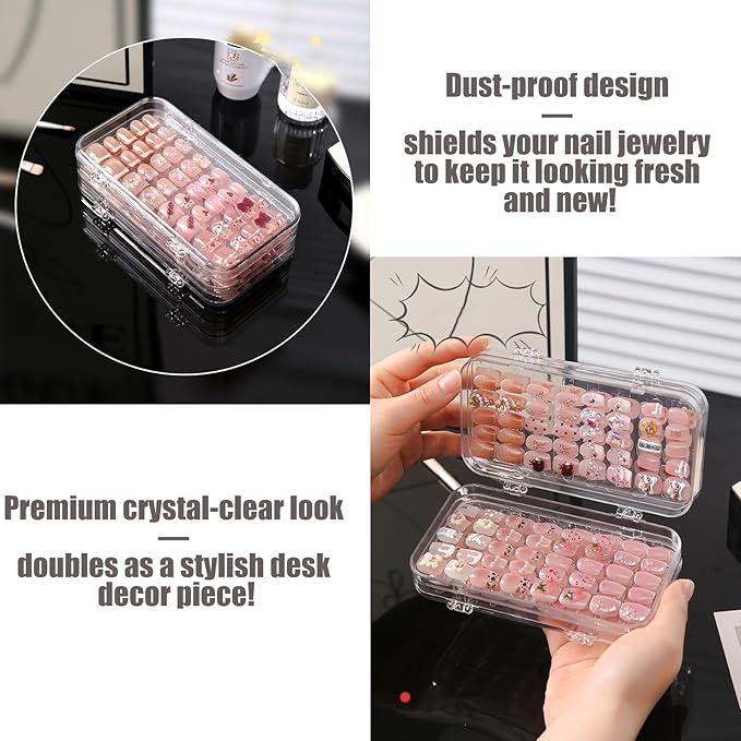 Tri-Fold Press On Nail Organizer Case - 4-Page Portable Storage Box for Fake Nails, Clear PET Plastic Travel Holder (6ÃÂ3.2ÃÂ1.8 inch)