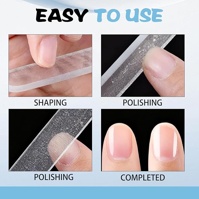 3 Pcs Glass Nail File Set, Crystal Fingernail Buffer and Polisher for Natural Nails Professional Manicure Care Tools Kit, for Home Salon Daily Use by Women Men and Adults