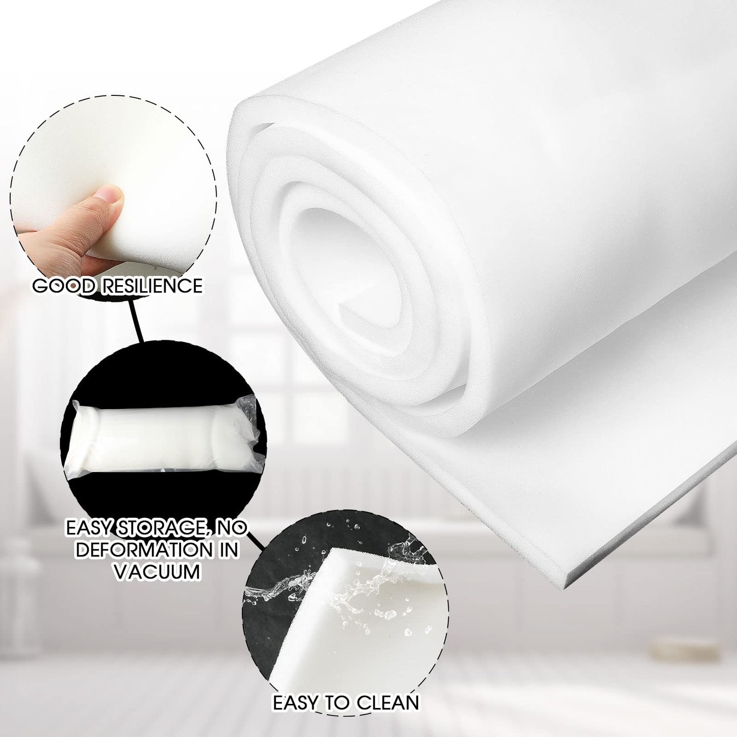 Amylove 1 Pack Polyurethane Foam 1" x 24" x 72" High Density Cushion Upholstery Foam Sheet for Seat Replacement DIY Projects Chairs Headboards Sofas Home (White)