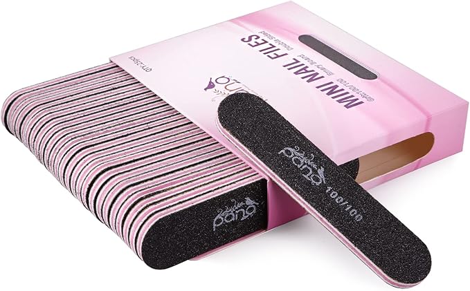 25PCS Mini Size PANA Professional Double Sided Nail Files - Black, 100/100 Grit - Emery Board Nail Buffering File Manicure Pedicure Nail Polisher Washable