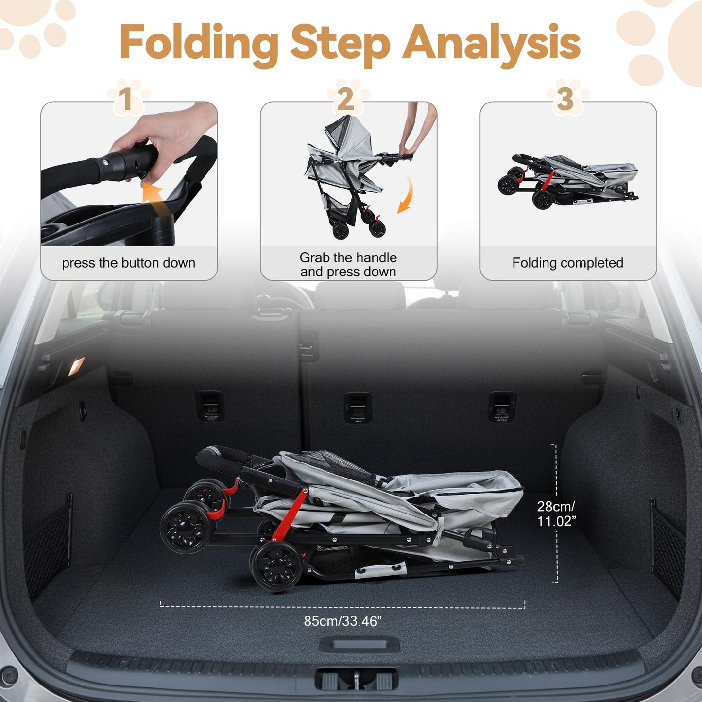 sxvbdway 4 Wheels Pet Stroller for Medium Small Dog up to 50lbs, Dog Cat Stroller, Outdoor Travel Pet Folding Strollers with Cup Holder, Detachable Carrier, Breathable Visible Mesh (Grey Upgraded)