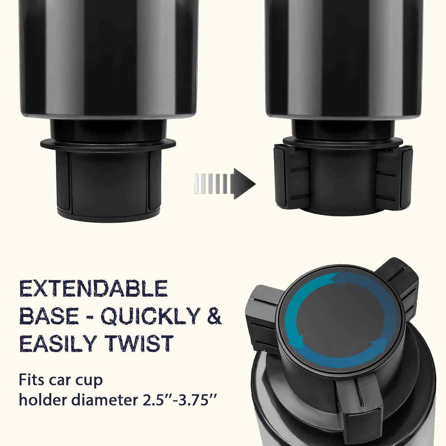 Seven Sparta 2 Pack Car Cup Holder Expander with Adjustable Base, Compatible with Hydro Flasks 32/40 Ounce, Compatible with Yeti Ramblers 20/26/30 Ounce, Other Bottles in 3.4"-3.8" (Black)