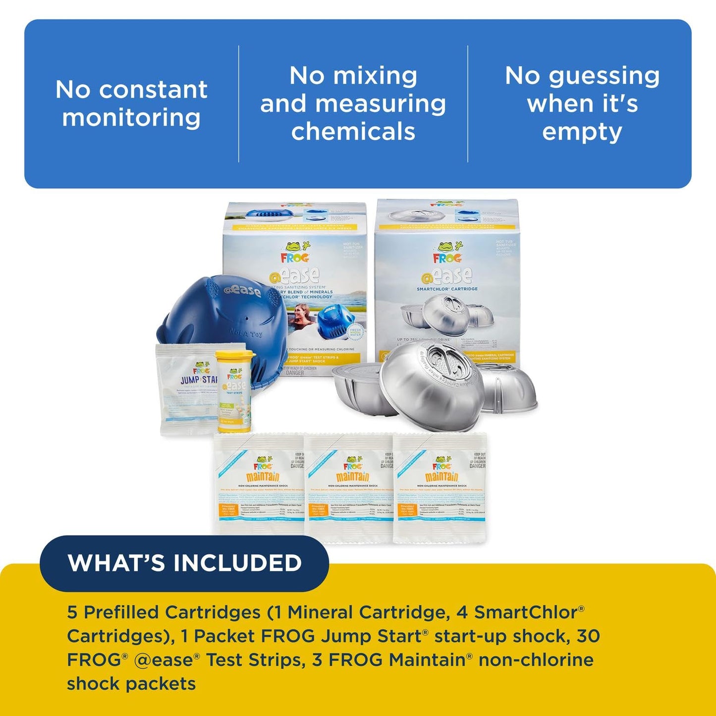 FROG @Ease Floating System for Hot Tubs - Quick & Easy Self-Regulating Hot Tub Sanitizer - Hot Tub Maintenance System with Sanitizing Minerals & SmartChlor Technology - 4 Month Bundle+