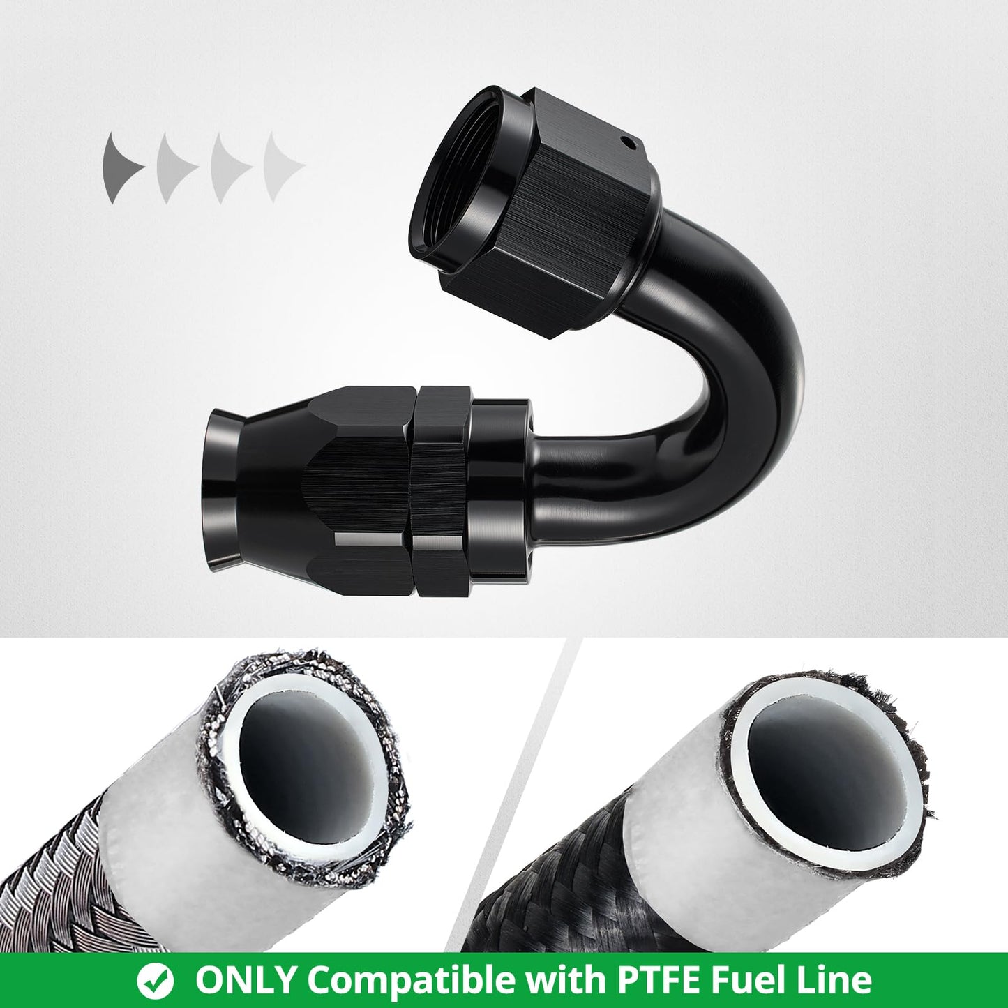 EVIL ENERGY 10AN PTFE Fitting Hose End Fitting 150 Degree Black for PTFE Hose Only 2PCS