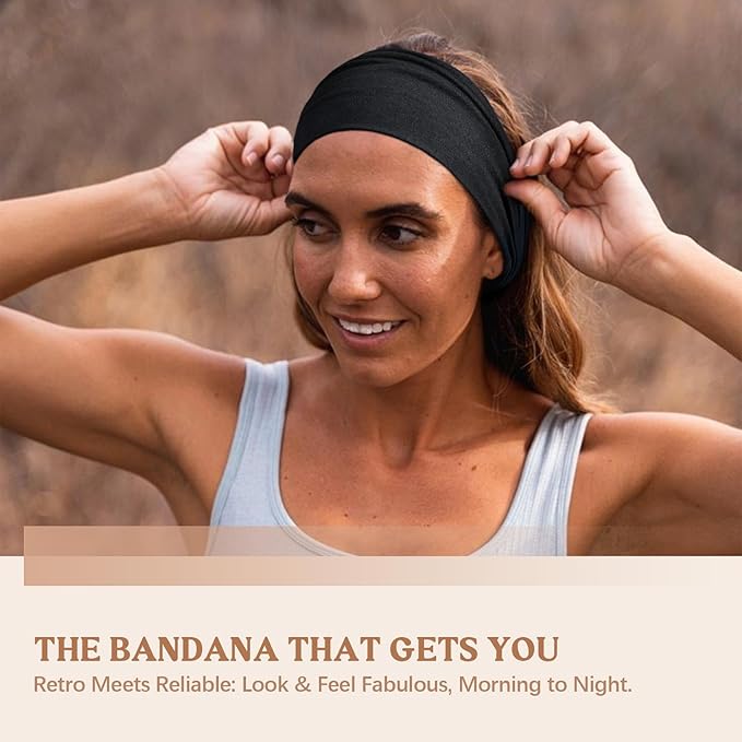 Awumbuk Wide Headbands for Women Knotted No Slip Head Bands Soft Turban Headband Hair Accessories Boho African Solid Color Head Wraps for Women Yoga Workout Pack of 6 (Fashion)