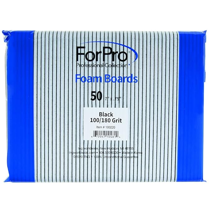ForPro Professional Collection Nail Foam Boards, Black, 100/180 Grit, Double-Sided Manicure Nail Files, 7Ã¢ÂÂ L x .75Ã¢ÂÂ W, 50-Count