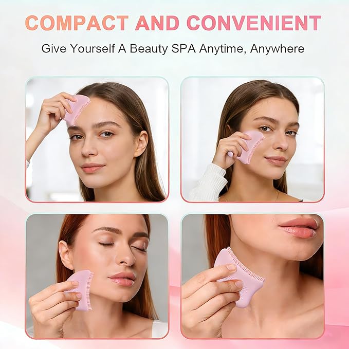 Silicone Lymphatic Contour Face Brush 2 Set - Facial & Neck Lymphatic Drainage Tool for Puffiness Reduction, Restores Facial Definition, Gentle on Sensitive Skin, Naturally Sculpted Look