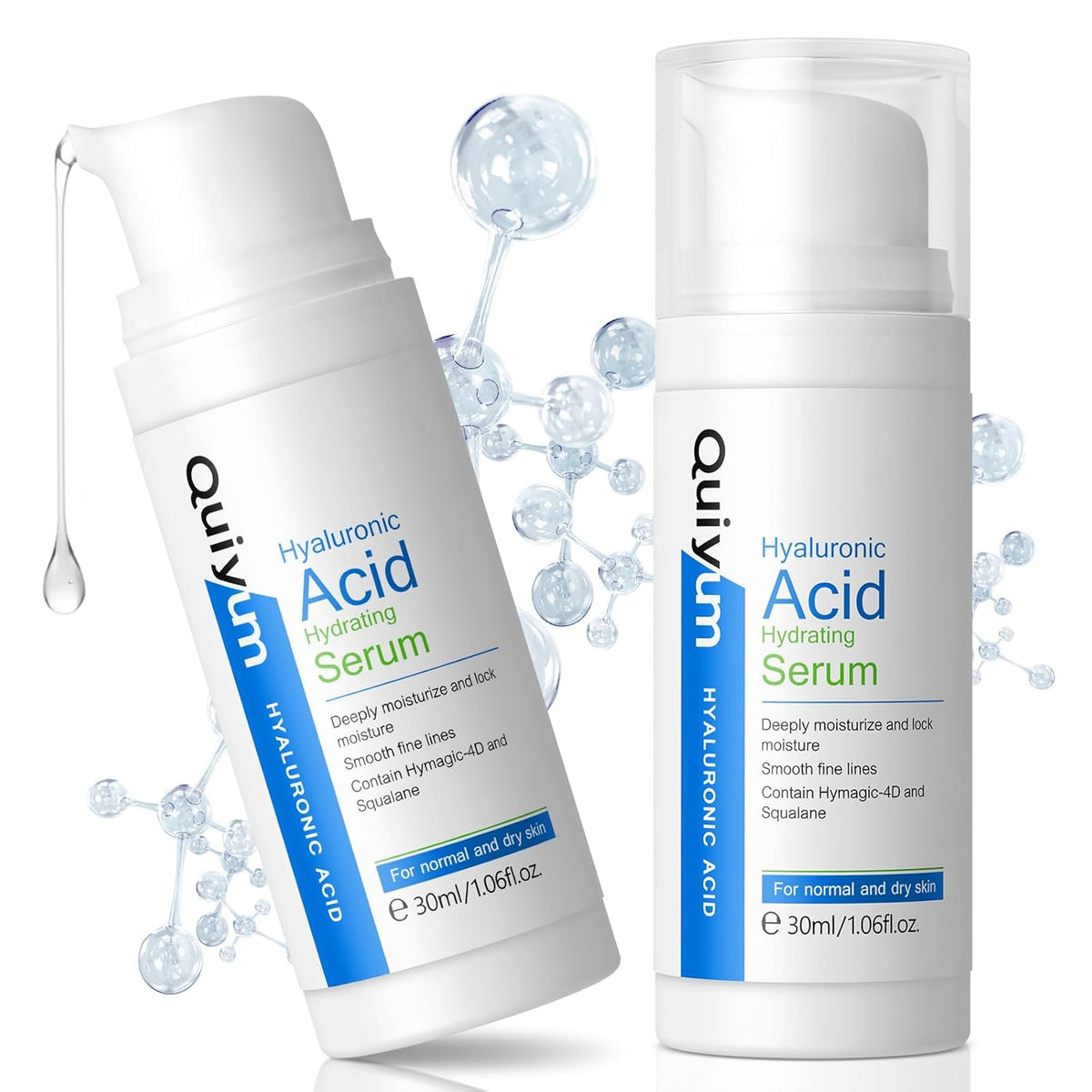 Hyaluronic Acid Serum for Face, Hydrating Face Serum for Dry Skin W/Hymagic-4D, Squalane, Vitamin C & E for Plumping, Hydrating & Anti-Aging Serum, Skin Care, 1.06fl.oz, Pack of 2