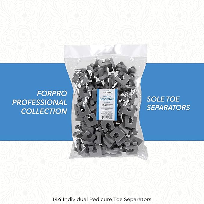 ForPro Professional Collection Sole Toe, Luxurious Foam, Individual Toe Separators for Pedicures, Cool Grey, 144-Count