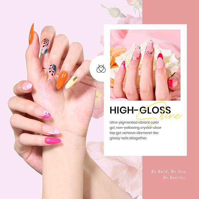 beetles Spring Gel Nail Polish Set - 36 Colors Verse of Flower Gel Nail Kit Pink White Black Red Purple Blue Yellow Gel Colors & 3Pcs Base Top Coat Soak off UV Home Salon Easter Gift for Women