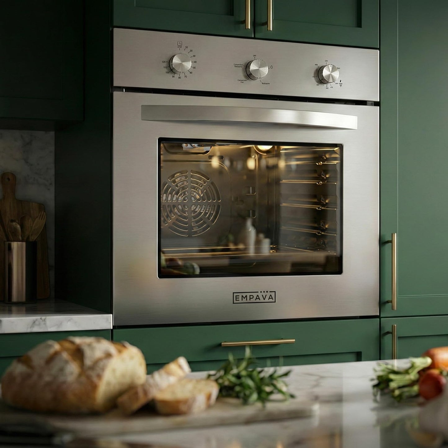 Empava 24 Inch Natural Gas Single Wall Oven in Stainless Steel, 5 Cooking Modes, Convection and Rotisserie Function, 2.3 Cu.ft, 13600 Btu/h