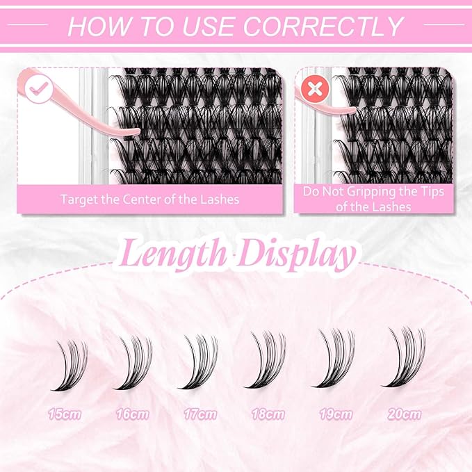 Individual Lashes Big Tray D Curl Lash Clusters 10D 20D 30D 40D Individual Lash Extensions Cluster Lashes Lash Extension Supplies Eyelash Clusters (40D-0.07D, 15-20mm)