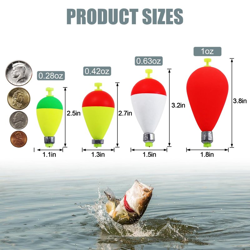 CWSDXM Weighted Fishing Bobbers 10 Pack – Foam Snap-On Slip Floats for Bluegill, Crappie, Bass & Trout Fishing (Oval, 2.5in)