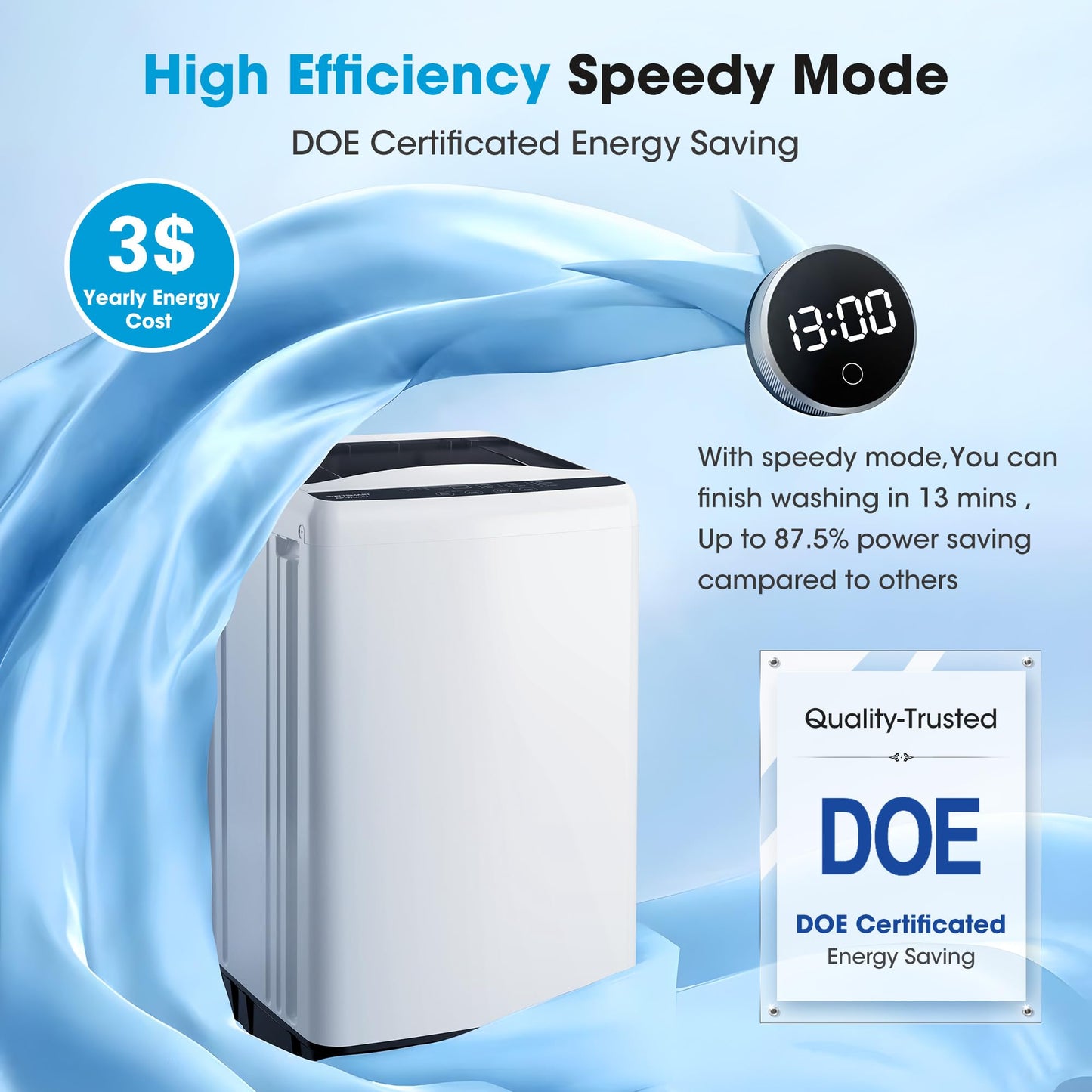 WATTSMART 15.7lbs Portable Washing Machine, Full-Automatic Portable Washer with 10 Wash Cycles, Top Load Clothes Washer with Drain Pump for Apartment Bathroom, Dorms, RVs