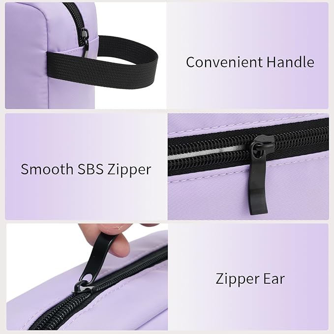 Travel Hanging Toiletry Bag with Carry Handle - Water-Resistant Small Cosmetic Organizer for Men & Women, Makeup, Shaving Kit, Gym & Travel Essentials (Lavender)