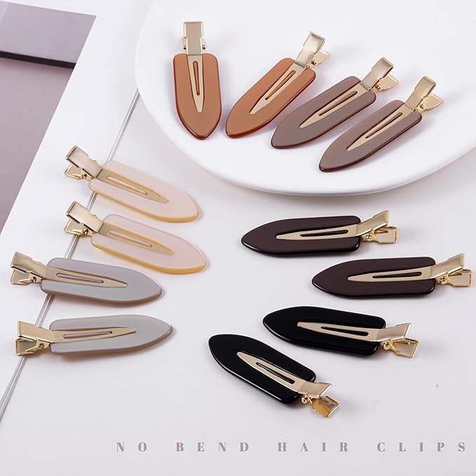 No Crease Creaseless No Bend Hair Clips For Styling Non Slip Flat Clips For Makeup Hair Accessories For Women,Black Multiple Brown,12 PCS