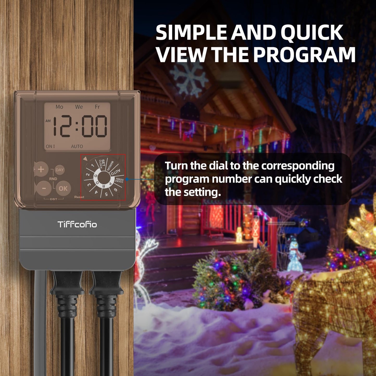 TiFFCOFiO Outdoor Digital Pool Timer, Dial Programmable Method, Outdoor Timer with 2FT Extension Cord Waterproof, 2 Grounded Electrical Outlets for Lights, 6 Sets of Programs,1HP (20A)