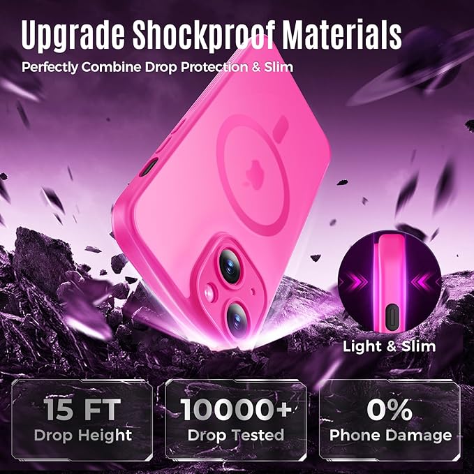 Designed for iPhone 14 Case, Compatible with MagSafe, with Privacy Screen Protectors X2, [Camera Protection] [15FT Military Drop Protection] Shockproof Phone Case, 6.1", Hot Pink