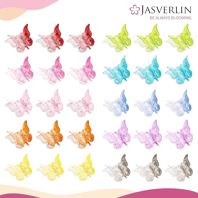 Gradient Butterfly Hair Clip, Mini Plastic 90s Hair Claw Clips for Women Girls, No Crease Y2K Accessories Set 50pcs Rainbow Assorted Color