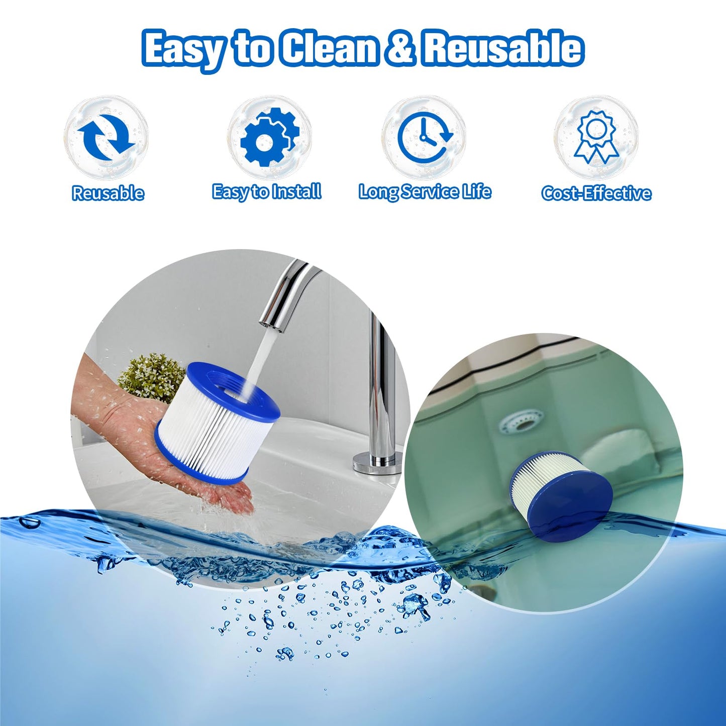 SLSM Screw-in Hot Tub Filter Cartridges Replacement for All RELXTIME, ALEKO, Wejoy, Aquaspa Spa,Clever Spa Filter,Threaded Filter for Inflatable Hot Tubs & Massage Pools (12 Pack)