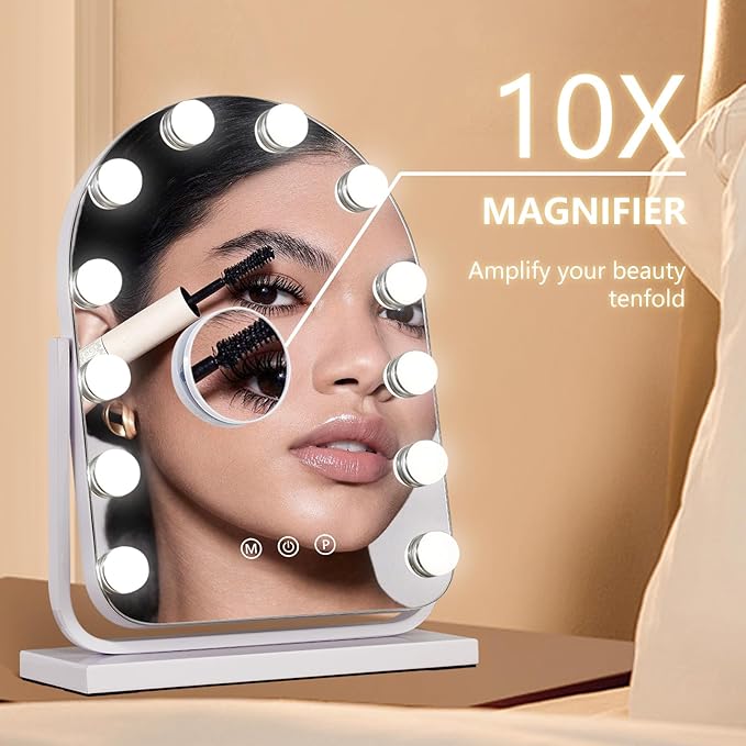 Makeup Mirror with Lights-3 Modes,Smart Touch Control,Detachable 10X Magnification,15.7"ÃÂ11.8" Hollywood Vanity,360ÃÂ° Rotation Ã¯Â¼ÂWhiteÃ¯Â¼Â