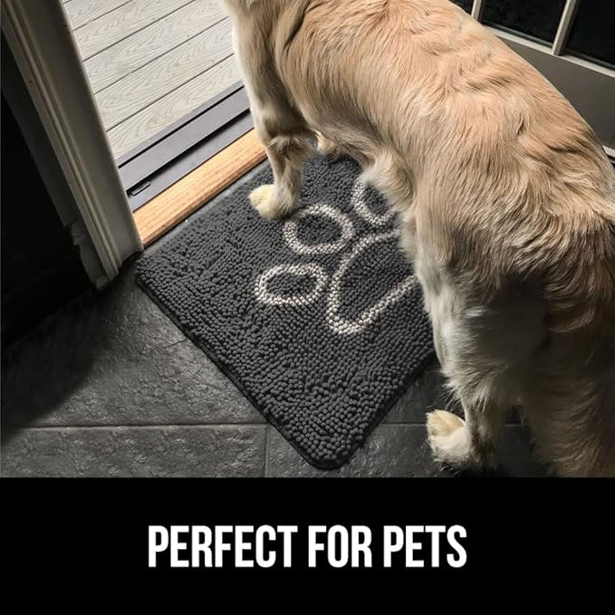 GORILLA GRIP SoakSTOPPER Dog Door Mat, 48x30 Machine Washable Rug Absorbent Doormat Captures Moisture Mud Dirt, Quick Dry Soft Chenille Entryway Rugs Indoor Entrance Mats for Dog Paws, Charcoal