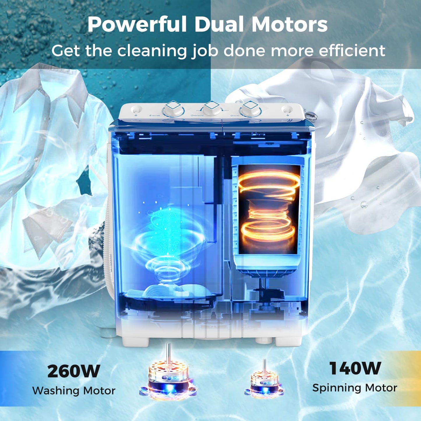 COSTWAY Portable Washing Machine, Twin Tub 20 Lbs Capacity with Drain Pump, Laundry Washer 12 Lbs and Spinner 8 Lbs with Timer Control, Perfect for Apartment Dorm RV, Blue+White