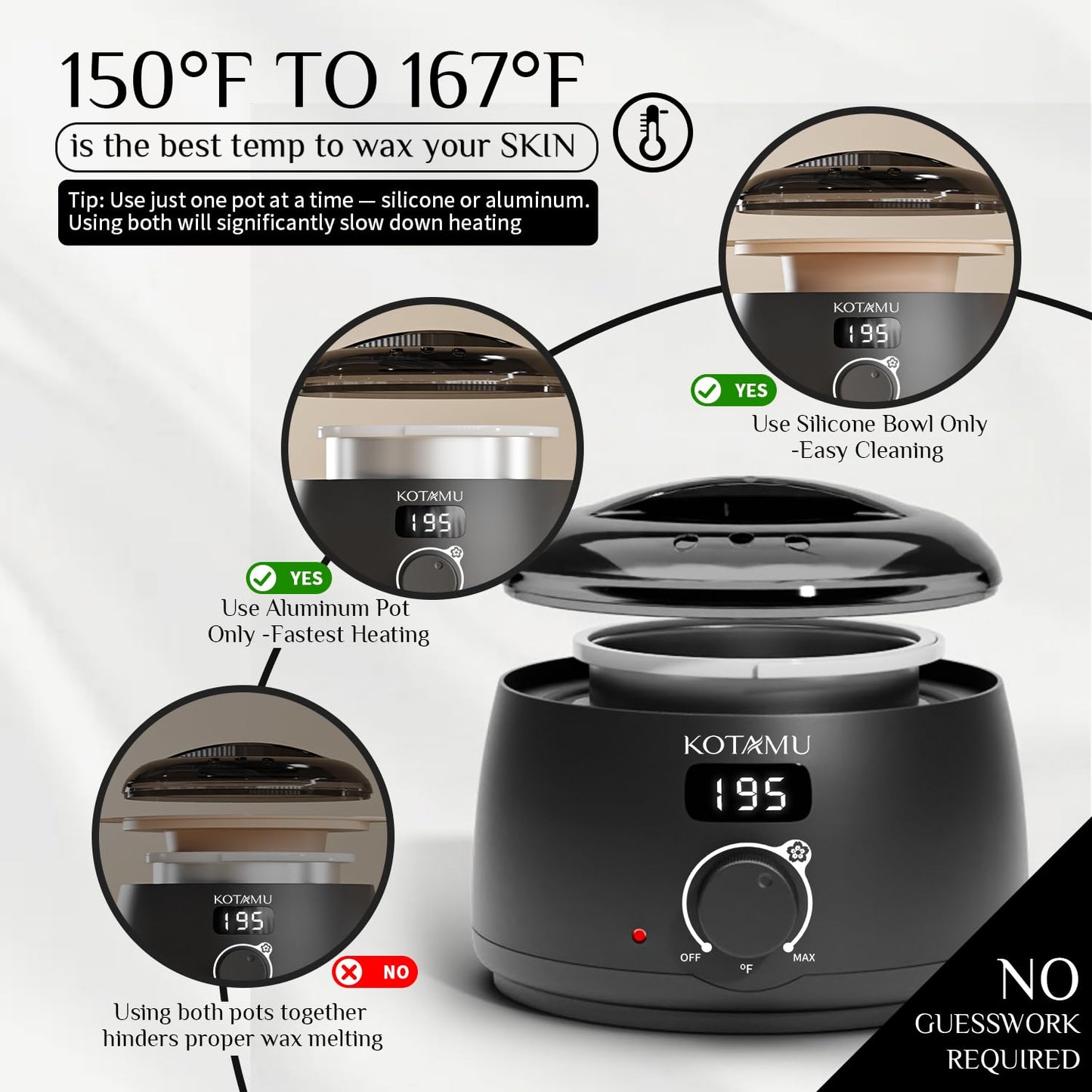 KOTAMU Waxing Kit Black Digital Wax Kit for Women Men Sensitive Skin Hard Waxing Pot for Eyebrow Face Leg Underarm Coarse Soft Hair Removal Professional Wax Warmer with 25 Accessories for Home Salon