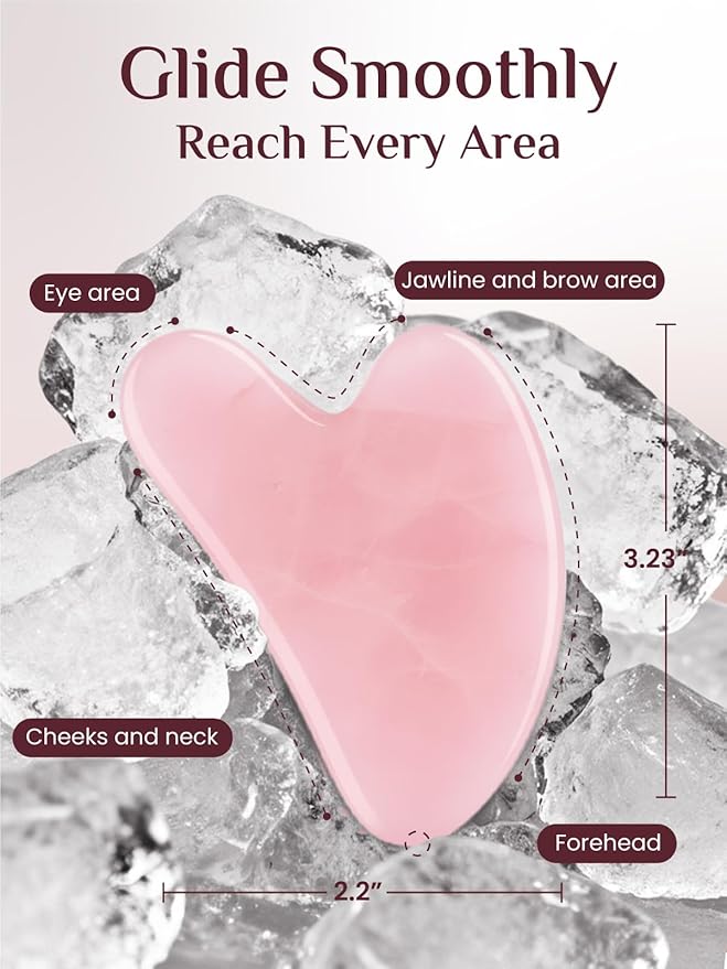 Rena Chris Gua Sha Facial Tools, Pink Stone Guasha Tool for Acupuncture, Manual Massage Tool for Jawline Sculpting and Puffiness Reducing, Gua Sha Facial Massage Tool, Skin-Care Gift (Pastel Pink)