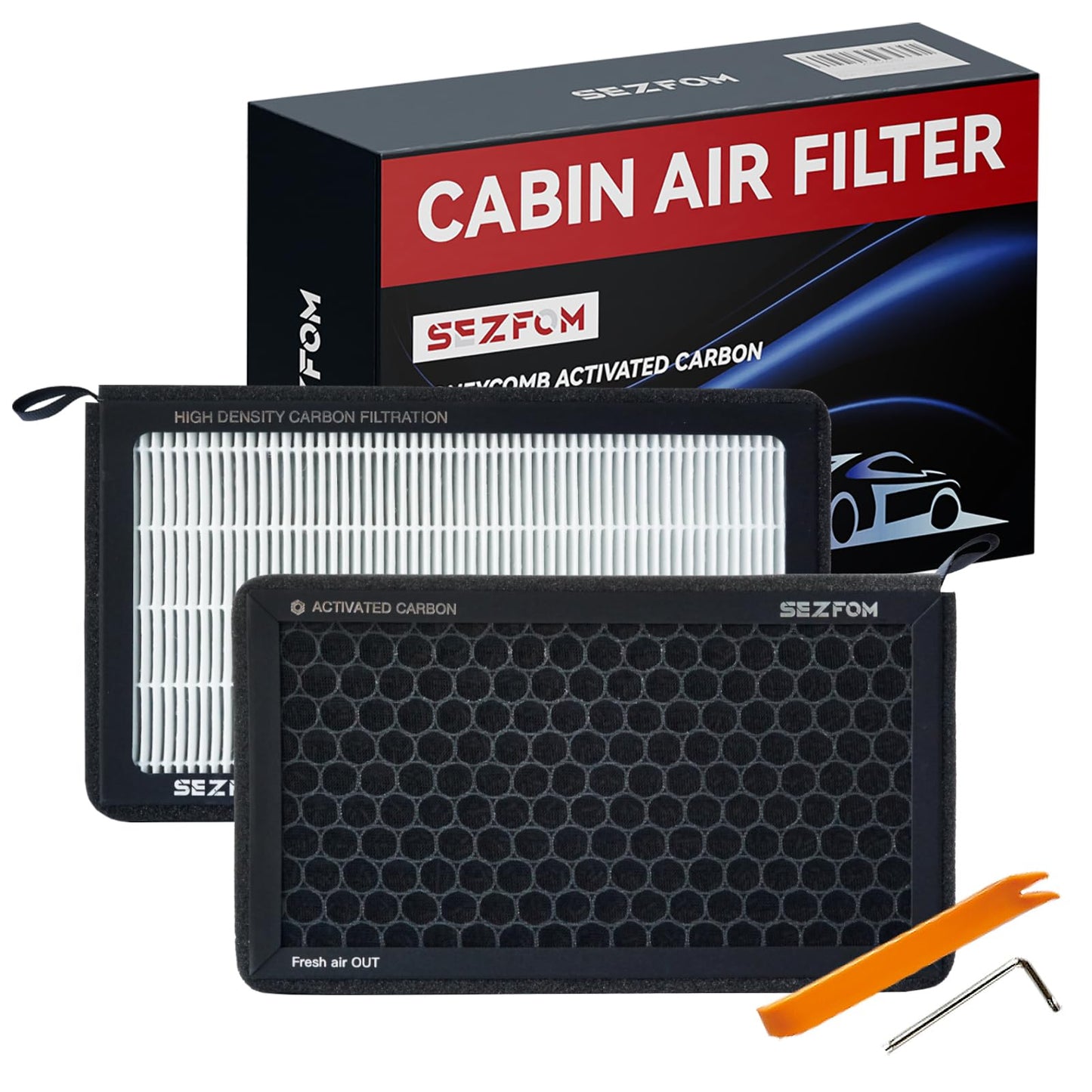 SEZFOM HEPA Cabin Air Filter for Tesla Model 3 Model Y (2016-2026) with Activated Carbon(2-pack) Dual layer Air Filter Replacement