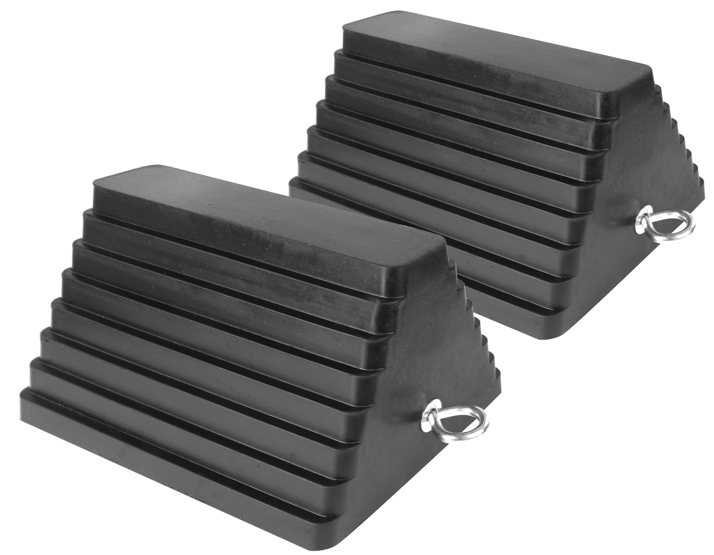 MaxxHaul Rubber Wheel Chock 2 Pack, Large 10" x 8" x 6" Heavy Duty Tire Stop with Non Slip All Weather Grip, Oil Resistant Rubber Block with Steel Eyebolt for Vehicle and Trailer Safety (80681)