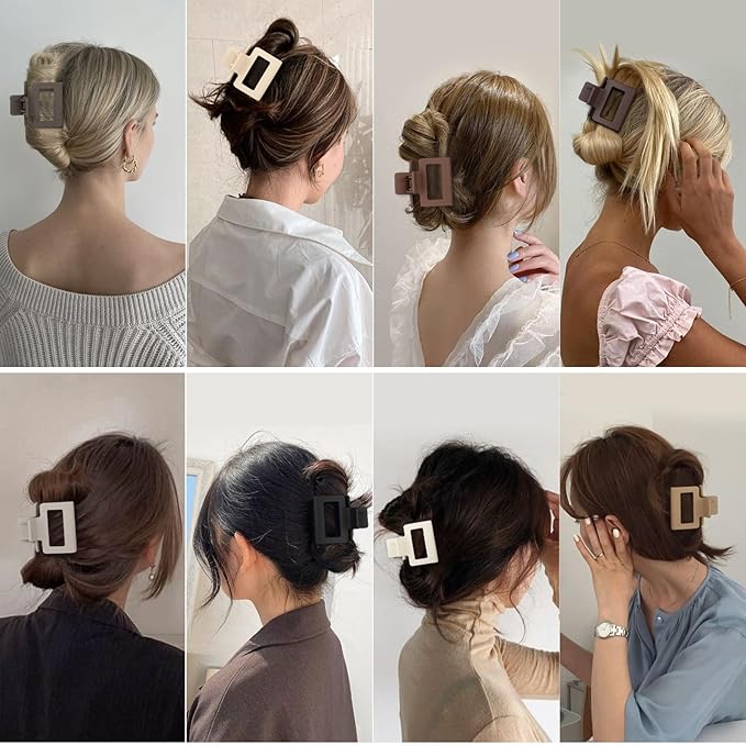 2 Inch Medium Hair Claw Clips 12 Pcs Square Hair Claw Clips for Thin Hair Matte Nonslip Acrylic Banana Jaw Clips Bulk Hair Accessories for women and Girls (Brown)