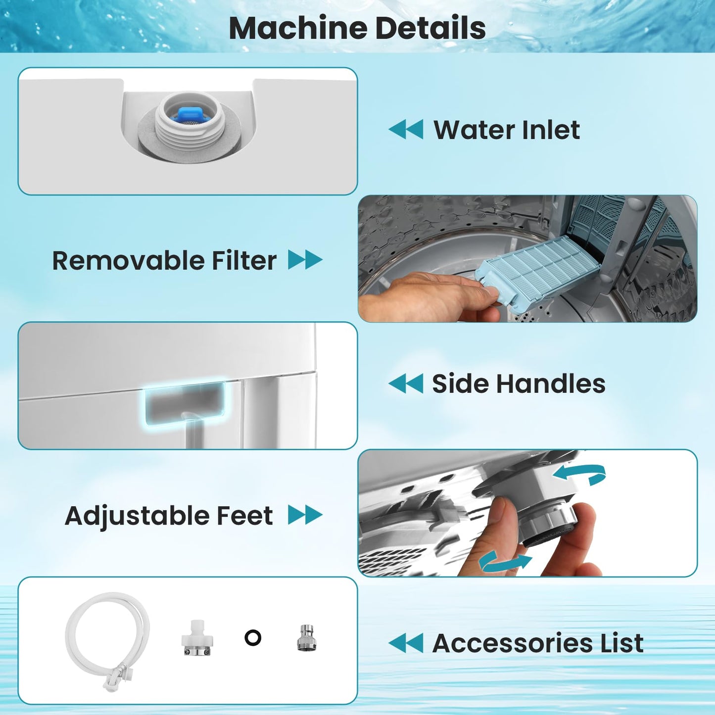 Nictemaw 2.8 Cu.ft Portable Washing Machine, 20 lbs Capacity Full Automatic Washing Machine with 10 Wash Programs, LED Display & Drain Pump, Portable Washer for Apartments, RV, Dorm, Home, Off-white