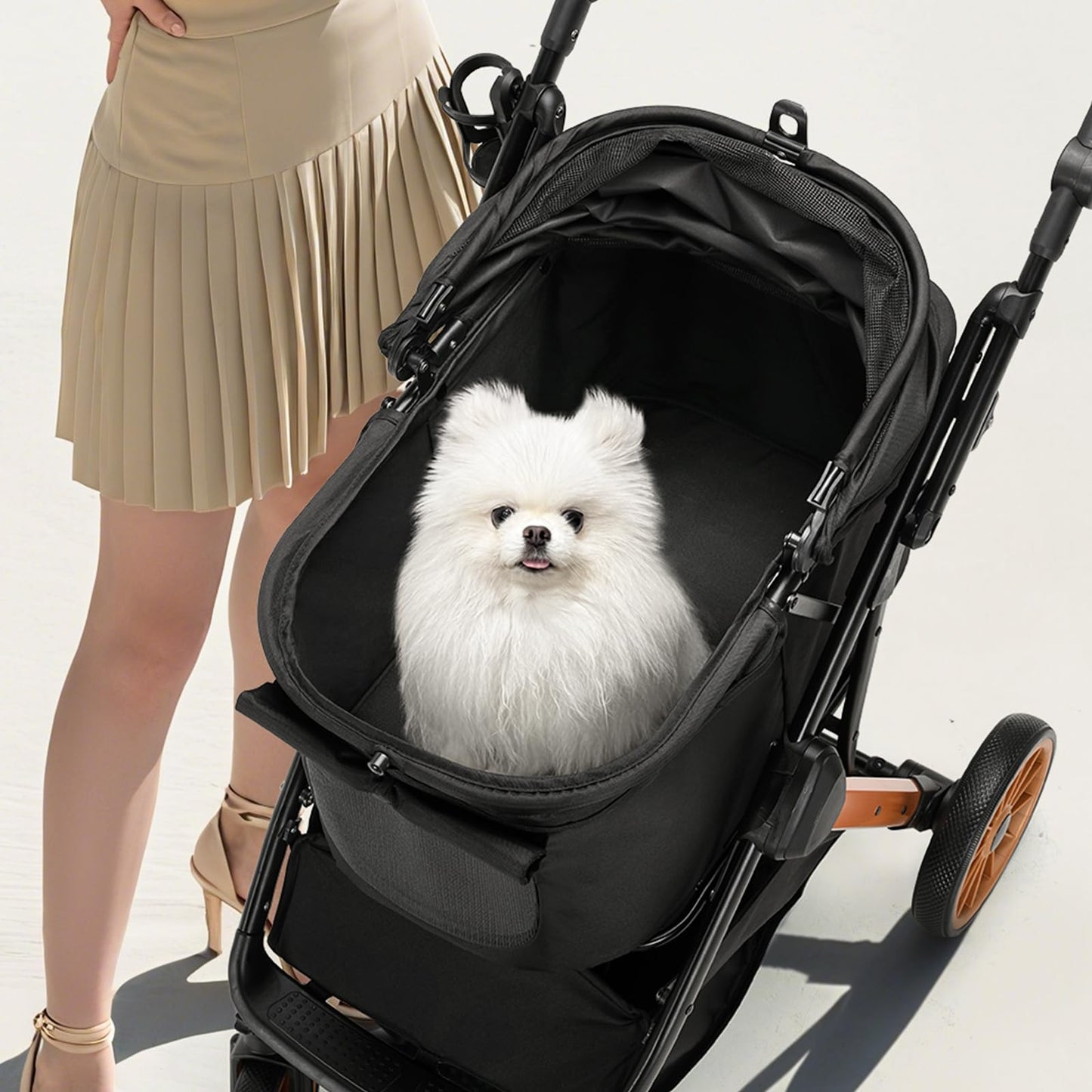 MAMIZO Foldable Dog Stroller for Medium Dogs Cats Up to 33 Lbs, Adjustable Height Handle, Pet Stroller with Aluminum and Carbon Steel Frame, Sun Shades, Storage Basket & Shock Absorbers, All-Terrain