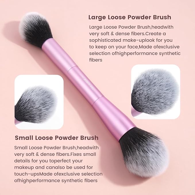 MAANGE 20 PCS Foundation Makeup Brush Set, Double-ended Kabuki Contour Brush for Liquid Powder Concealer Blending Blush Buffing Makeup Tools (Pink)