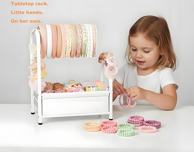 Keebofly Headband Holder Stand, Versatile Hair Accessories Organizer for Scrunchies, Hair Ties, Bows & Claw Clips - Large Compact Hair Accessories Storage for Girls, Women, Babies