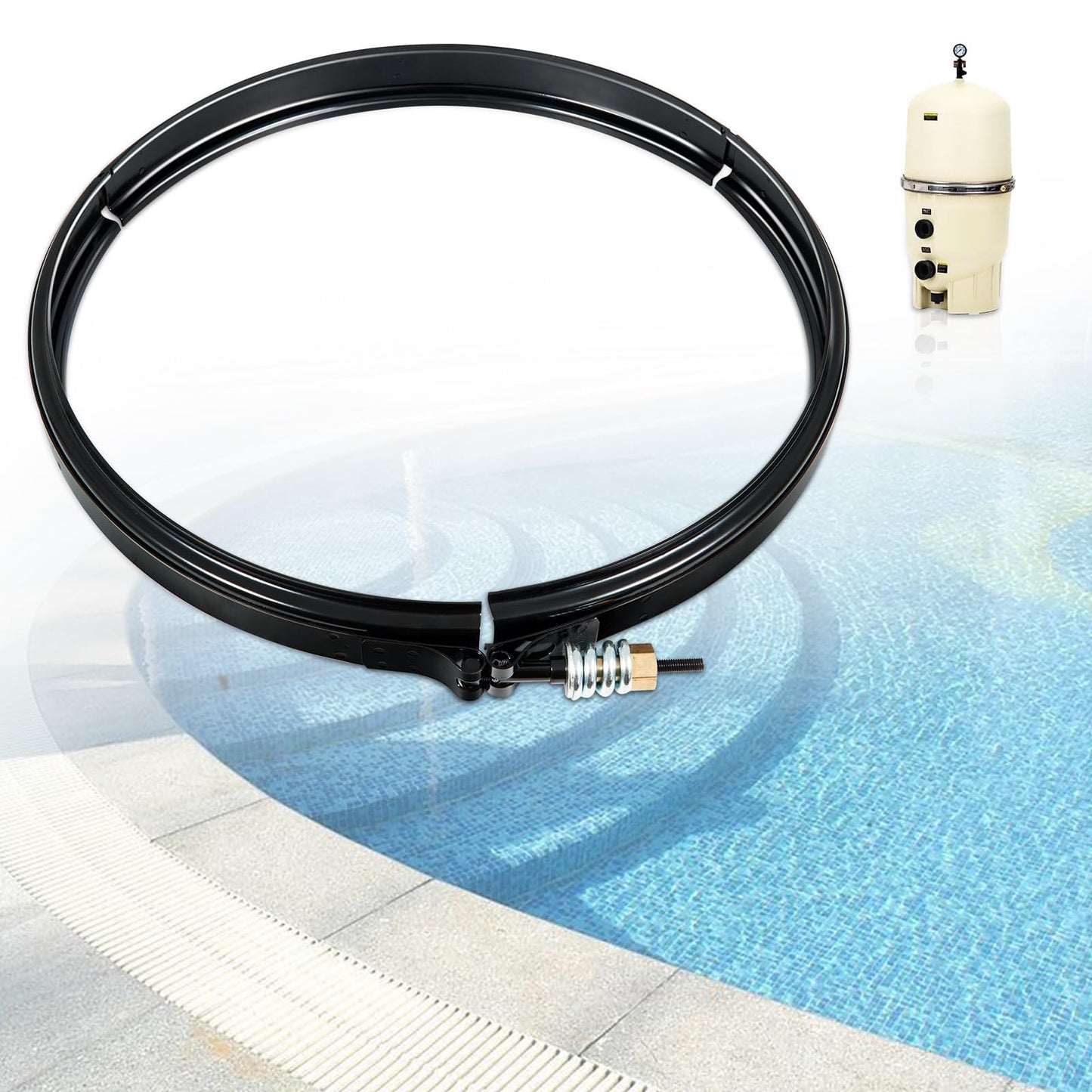 FILTERUP Upgrade 190003 Tension Control Clamp Kit and Spa Filter, Compatible with Pentair FNS Plus, Clean & Clear Plus, Quad DE Filters Steel Pool Filter Pumps, 23-1/4" Length