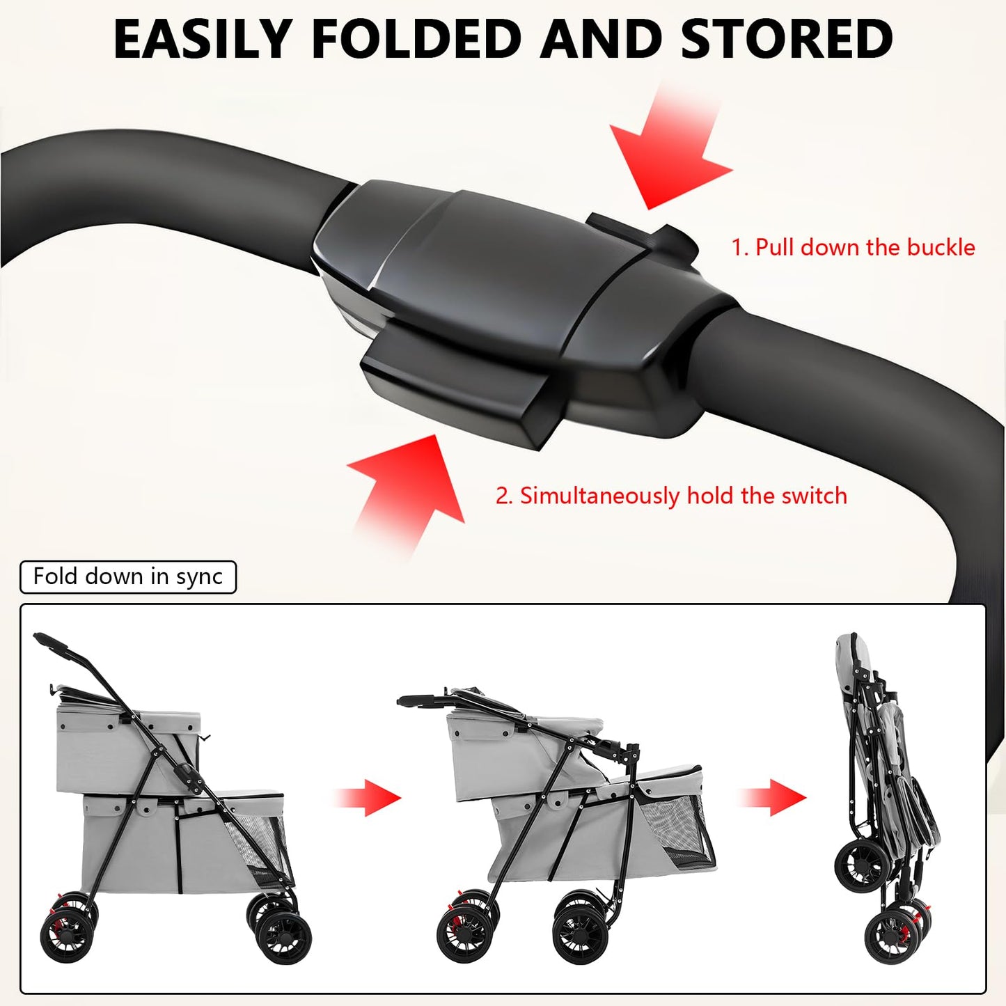 Double Pet Stroller for Medium Small Dogs and Cats with 2 Carriage, Durable Universal Wheels with Brakes Lightweight One Hand Foldale Kittens Puppies Travel Strolling Cart (Gray)