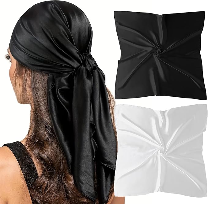 vimate 35" Square Silk Like Head Scarf - Women's Fashion Satin Scarf Bandana for Hair Wrapping at Night.