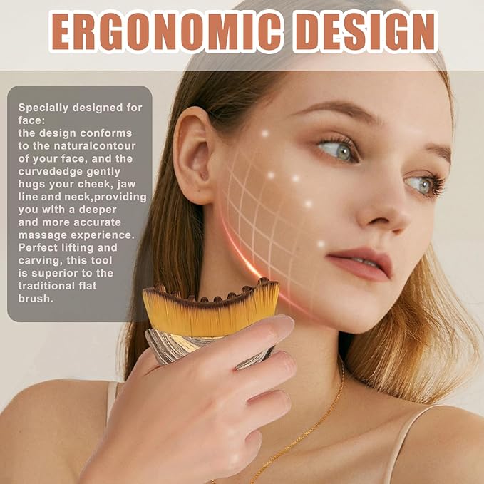 Lymphatic Contour Face Brush & Gua Sha Tool, Super Soft Facial Drainage Massager for Puffiness, Jawline Sculpting & Skin Tightening, Ergonomic Portable Beauty Tool for Sensitive Skin Daily Care