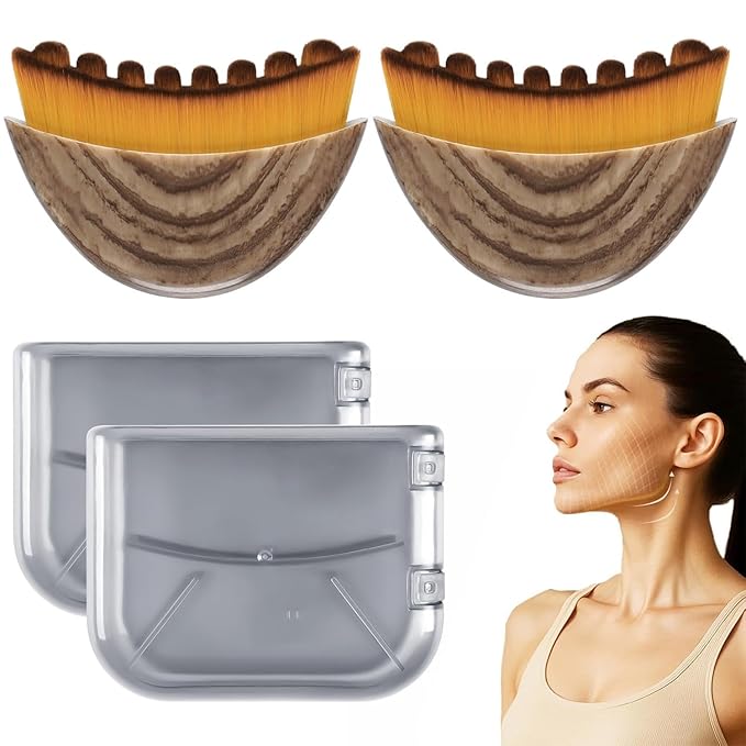 2-Pack Lymphatic Contour Face Brush, Lymphatic Drainage & Contour Face Massage Brush Set for Gua Sha, Puffiness Reduction, Glowing Skin, Gentle Daily Facial and Body Massage Tool