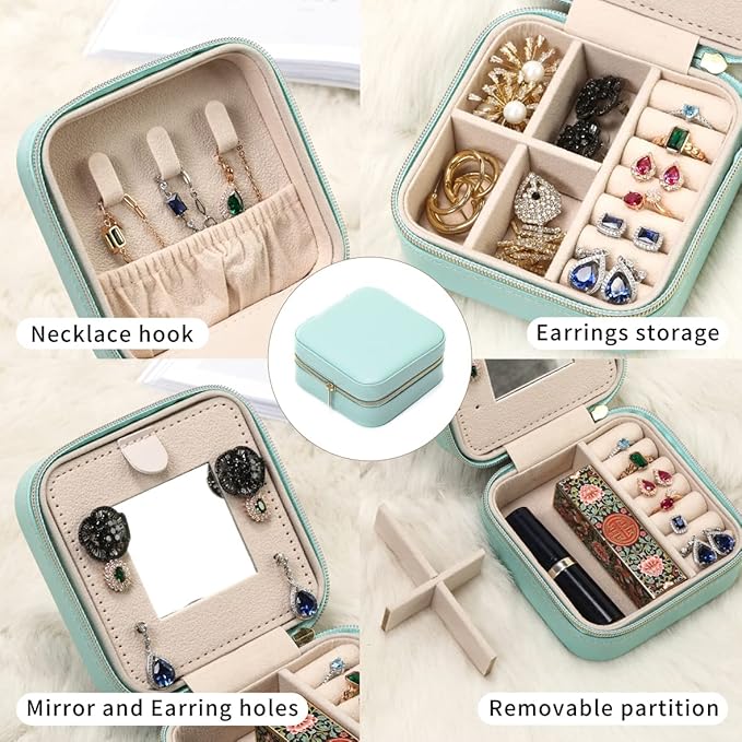 Jewelry Case with Mirror, Small Travel Jewelry Organizer, Portable Mini Storage Box for Rings, Earrings, Necklaces, Gift for Mother Mom, Girl, Daughter, Sisters, Bridesmaids, Mother's Day Gift (Pink)