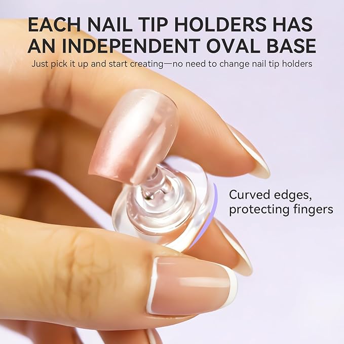Non Magnet Nail Stand for Press On Nails Holder Painting Practice Display Fake Nails, Nail Tip Holders with Oval Stand Base for Handheld Diy Design & 200pcs Double-Sided Tapes Home Salon