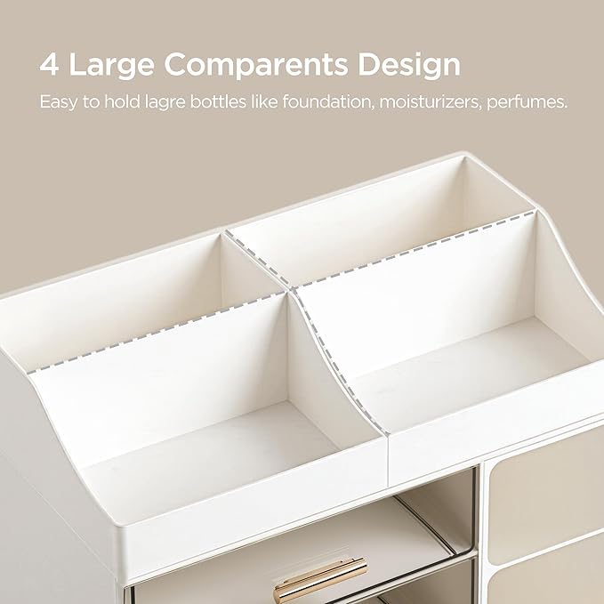 HBlife Makeup Organizer Countertop with Brush Holder, Large Bathroom Counter Organizer with Drawers, Skincare Organizers for Vanity, Plastic Dresser Organizer Storage Gift for Women Girl Mom, White