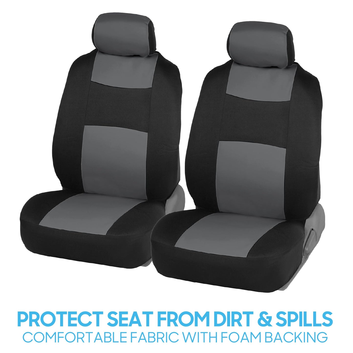 BDK PolyPro Car Seat Covers Full Set in Gray on Black, Front and Rear Split Bench Seat Covers for Cars, Easy to Install Car Seats Cover Set and Accessories for Auto Trucks Van SUV - Gray