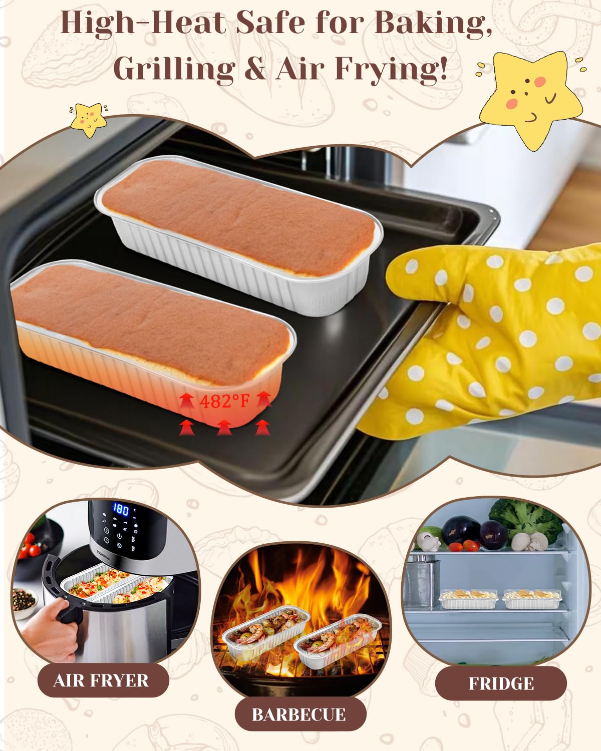 YQER 100 Pack Mini Loaf Pans with Lids, Spoons & Stickers – Disposable Aluminum Foil Baking Cake Containers for Oven, Air Fryer & Freezer – Ideal for Cakes, Bread, Pudding, Parties & Gifting, Sliver