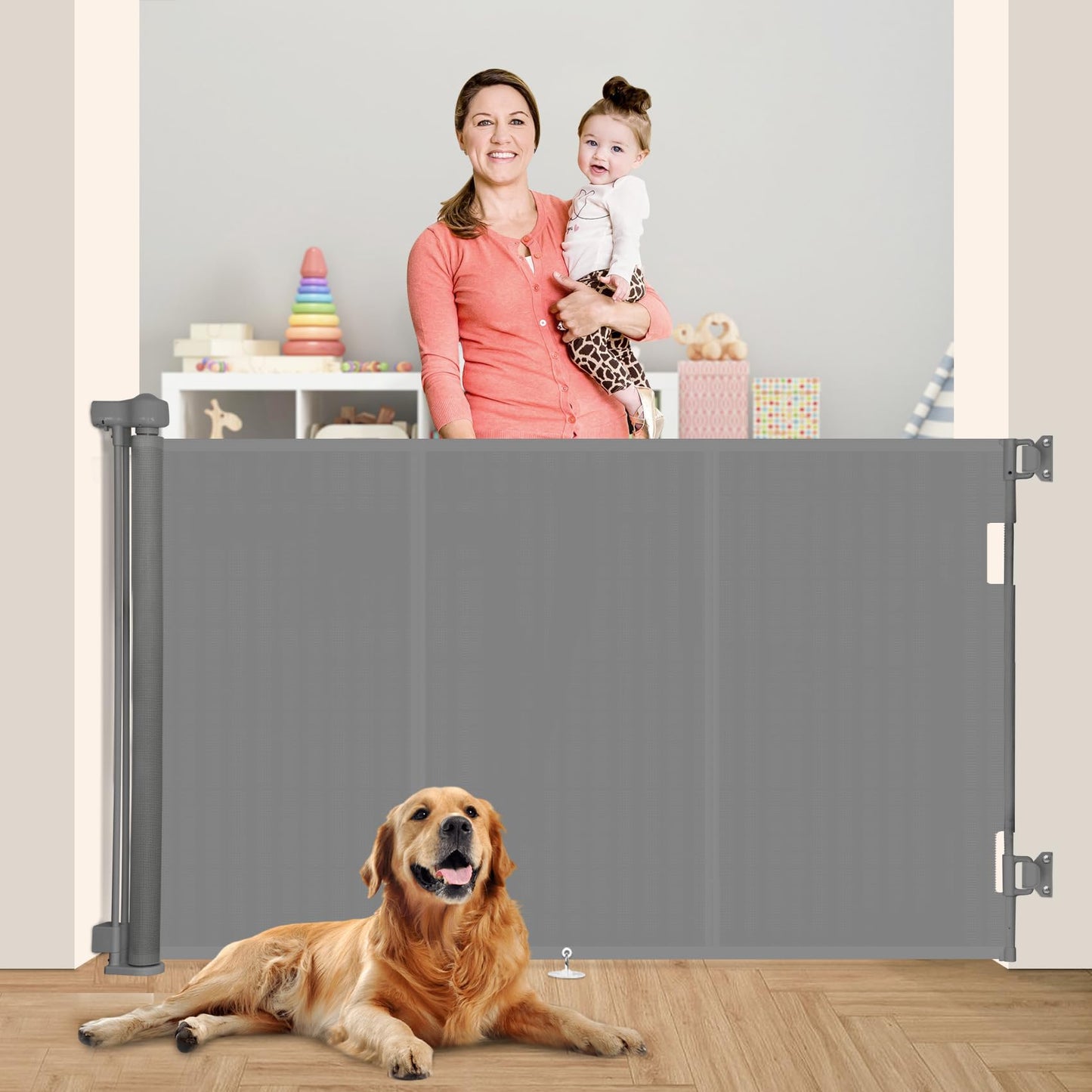 Miumoon 71 inch Retractable Baby Gates 42 inch Tall, Retractable Gate with Reinforced Strip Design to Prevent Crawling Through, 6 FT Retractable Dog Gate for Stairs, Doorways, Hallways, Indoor/Outdoor