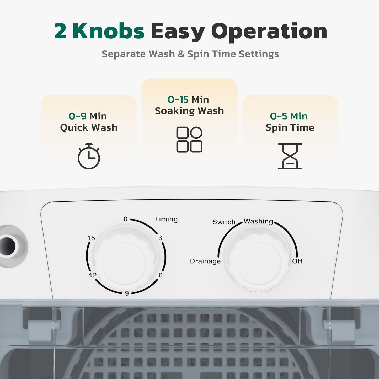 Greenvelly Portable Washing Machine, Single Tub Small Laundry Washer with Spin Basket, 6.6lbs Portable Washer Dryer Combo for Apartments,Dorms (White Grey)