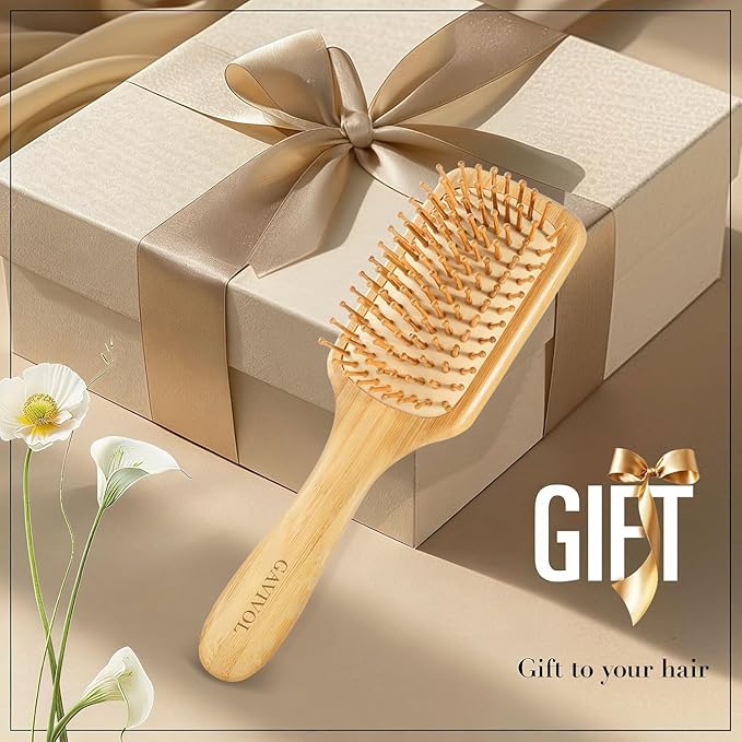 Bamboo Hair Brush for Hair Growth Detangler Brush Wooden Paddle Hairbrush with Bamboo Bristles for Scalp Massager Hair Brushes for Women Handle Pointed Bristle Travel Hair Brush for Fine Hair