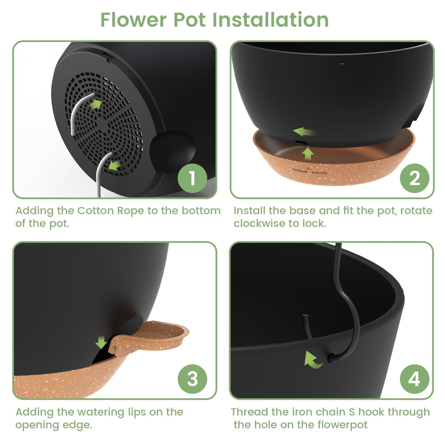 3 Pack 10 Hanging Flower Pots with Chains Self Watering Plastic Planters for Indoor Outdoor Plants, Sturdy Triangular Iron Chain Design for Garden PorchPlastic hanging flower pots (3, Black Brown)